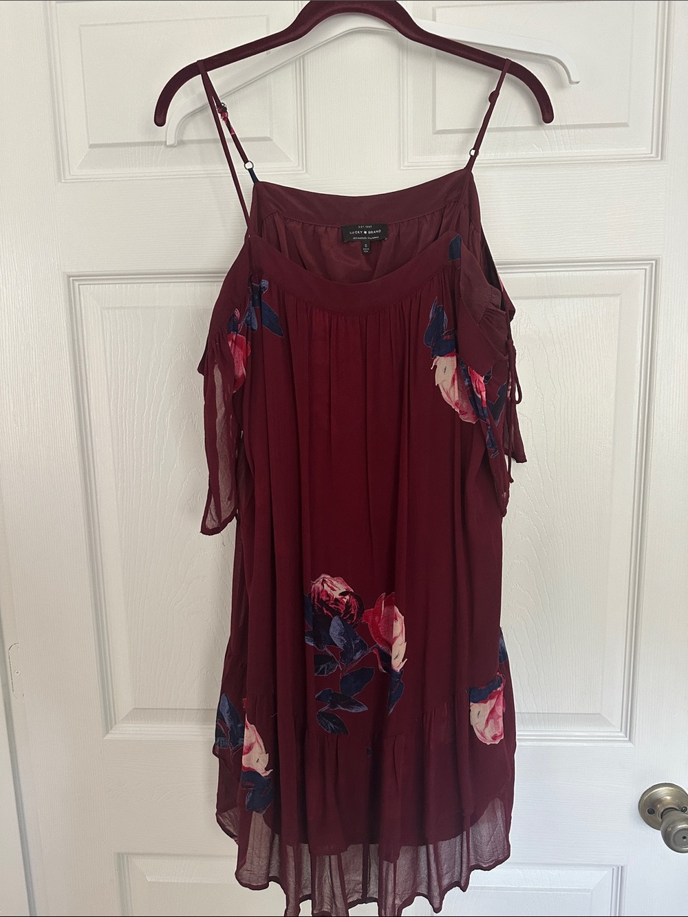 Lucky Brand Maroon Floral Off the shoulder dress